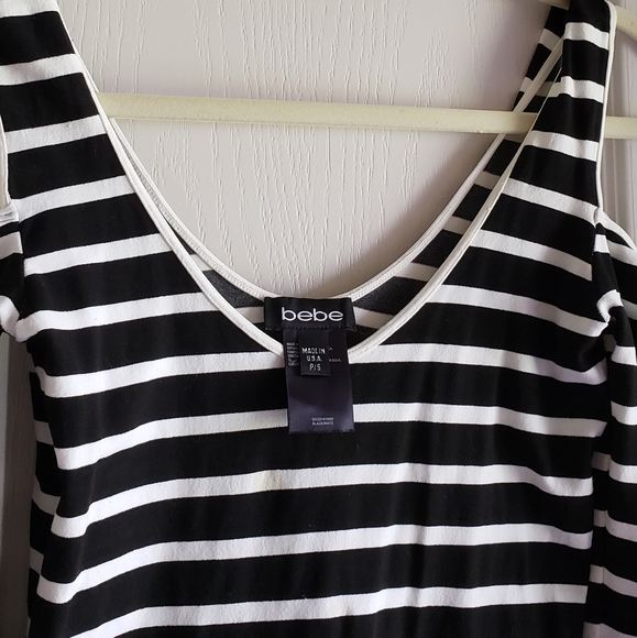 Bebe stripe mini dress cut out shoulder - Picture 2 of 2